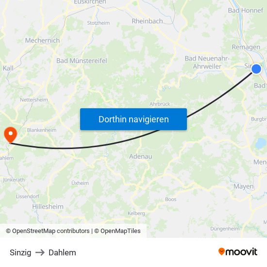 Sinzig to Dahlem map