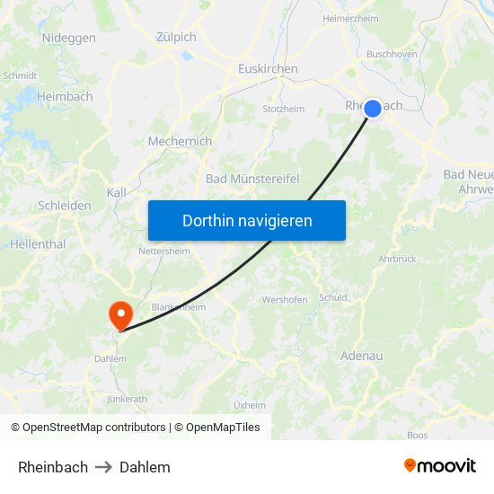 Rheinbach to Dahlem map