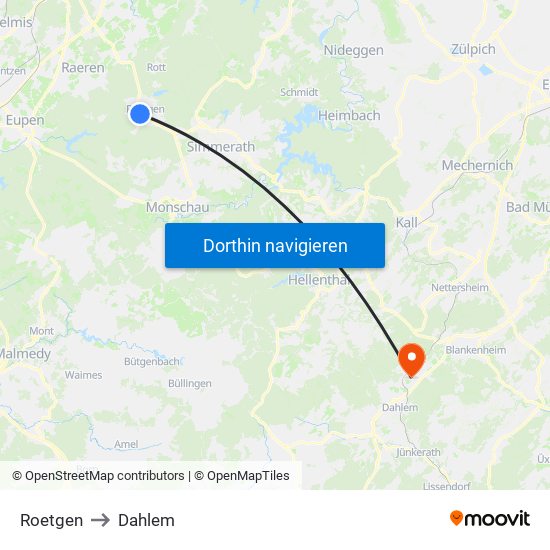 Roetgen to Dahlem map