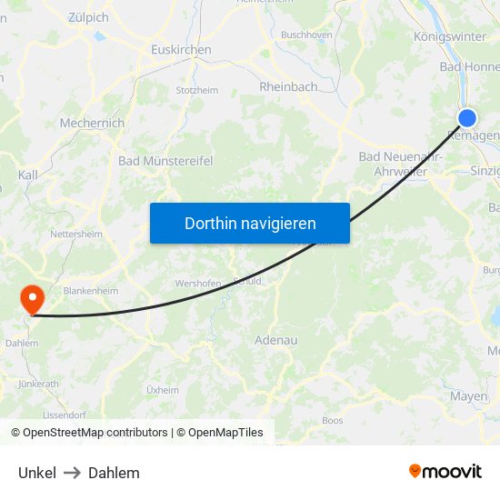 Unkel to Dahlem map