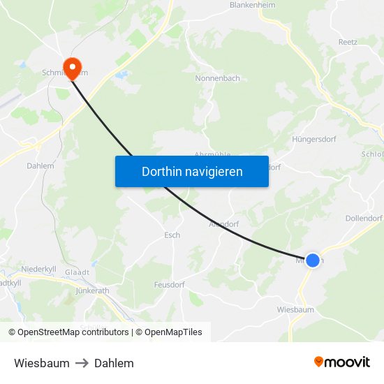 Wiesbaum to Dahlem map