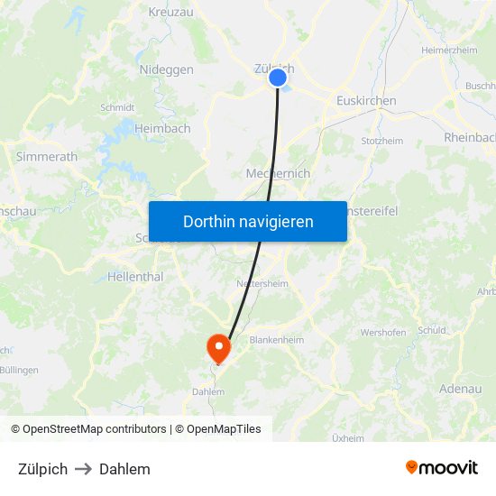 Zülpich to Dahlem map