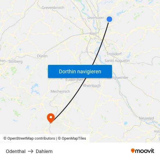Odenthal to Dahlem map