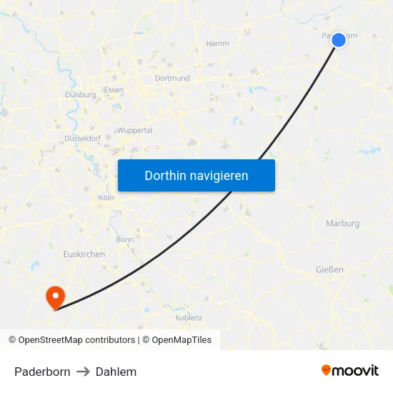 Paderborn to Dahlem map