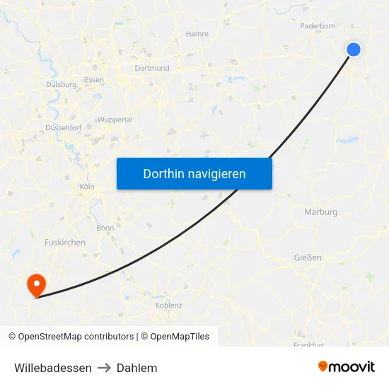 Willebadessen to Dahlem map