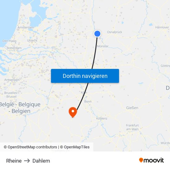 Rheine to Dahlem map