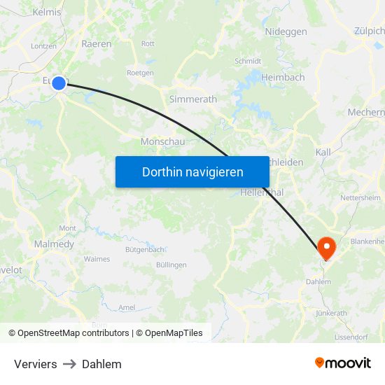 Verviers to Dahlem map