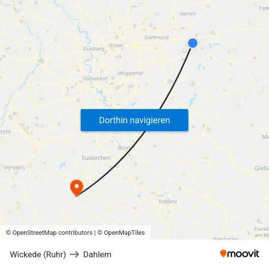 Wickede (Ruhr) to Dahlem map