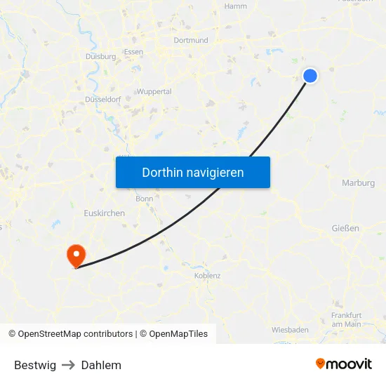 Bestwig to Dahlem map