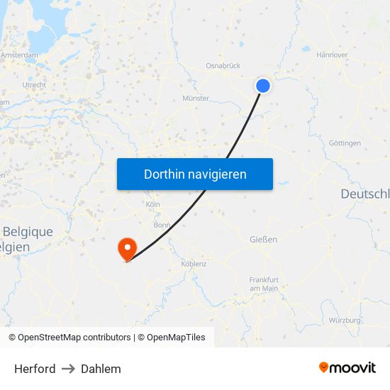 Herford to Dahlem map