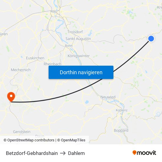 Betzdorf-Gebhardshain to Dahlem map