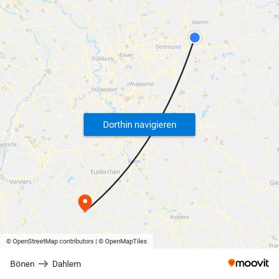 Bönen to Dahlem map