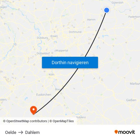 Oelde to Dahlem map