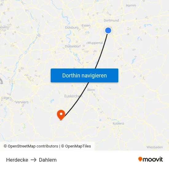 Herdecke to Dahlem map