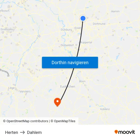 Herten to Dahlem map