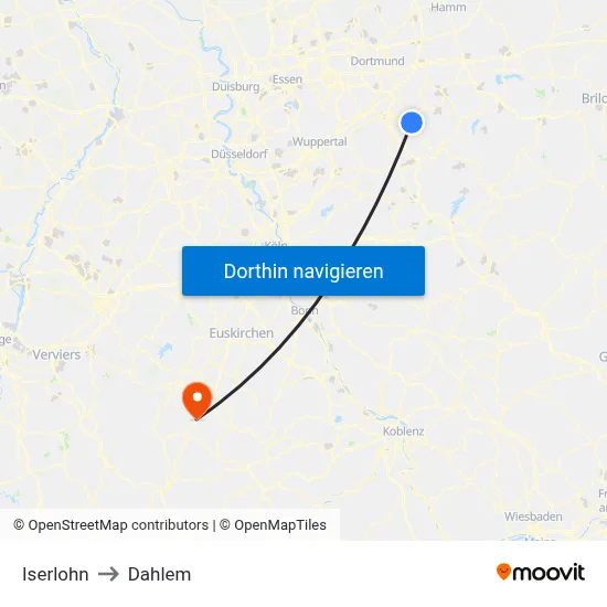 Iserlohn to Dahlem map