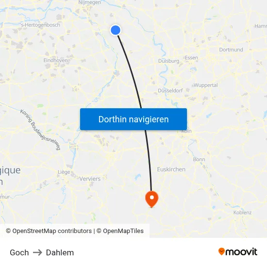 Goch to Dahlem map