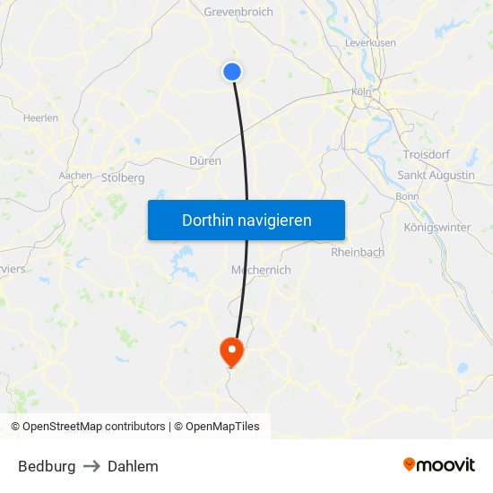 Bedburg to Dahlem map