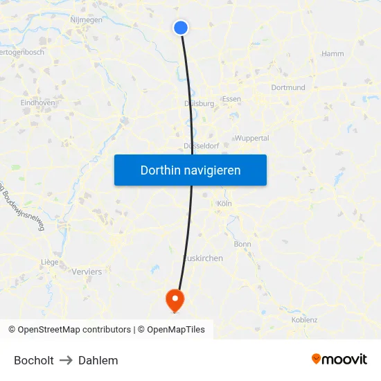 Bocholt to Dahlem map