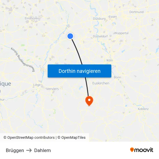 Brüggen to Dahlem map