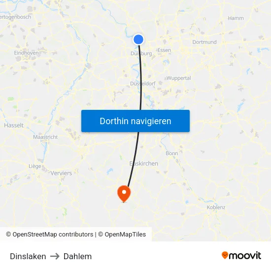 Dinslaken to Dahlem map