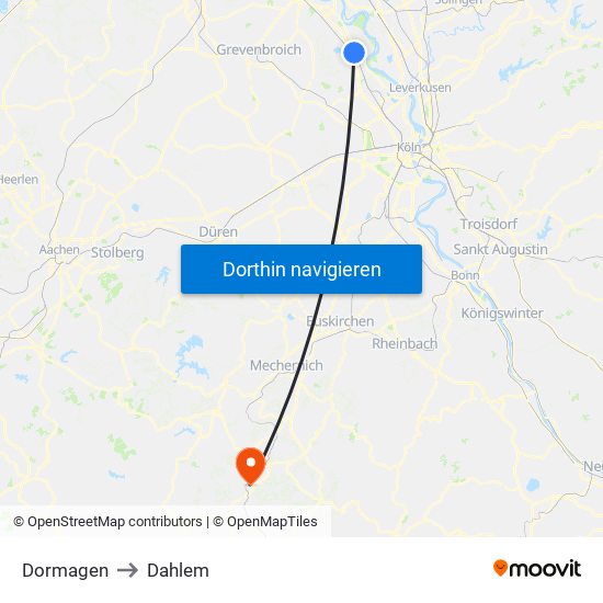 Dormagen to Dahlem map