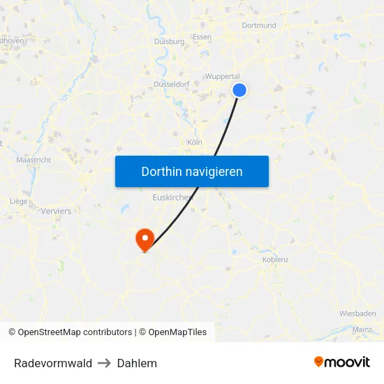 Radevormwald to Dahlem map