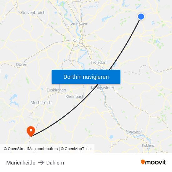 Marienheide to Dahlem map