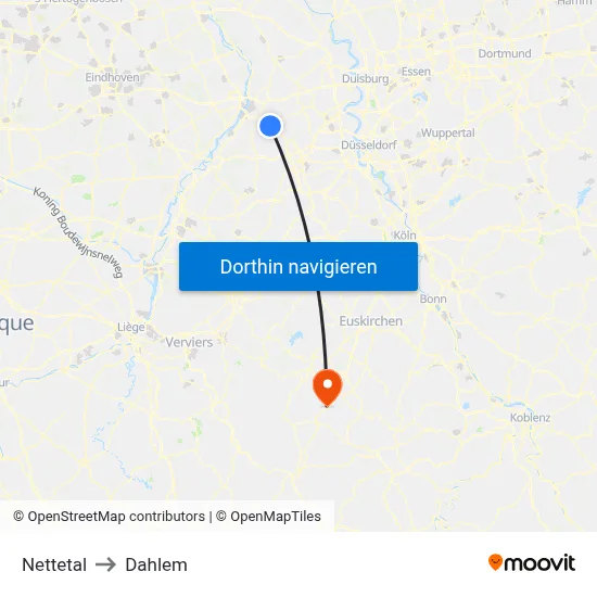 Nettetal to Dahlem map