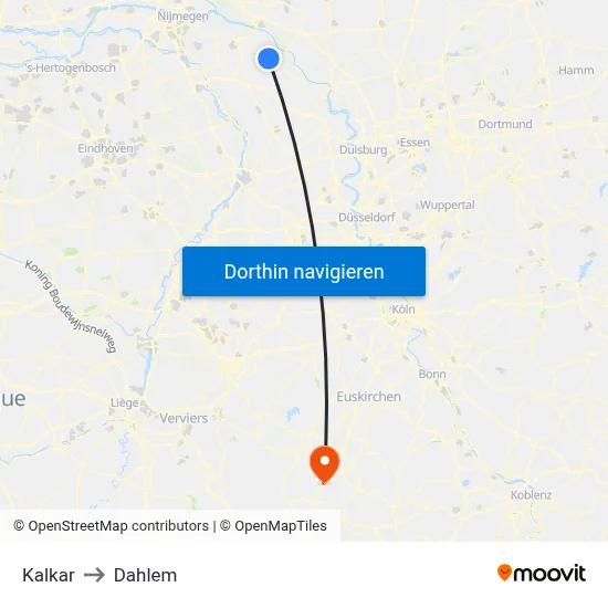 Kalkar to Dahlem map