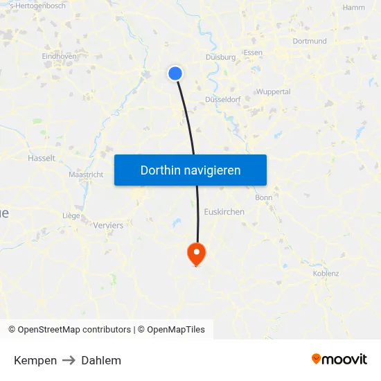 Kempen to Dahlem map