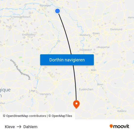 Kleve to Dahlem map