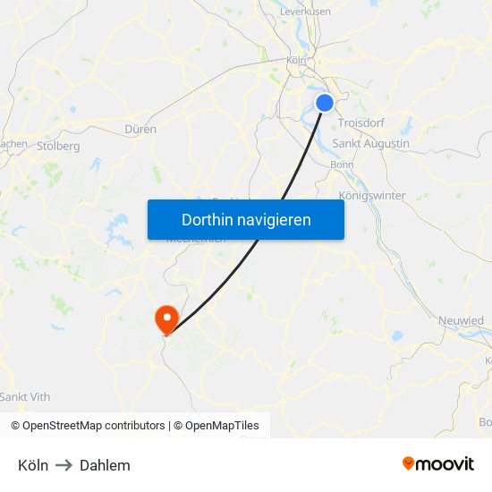 Köln to Dahlem map