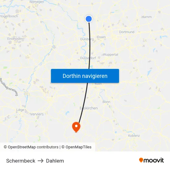 Schermbeck to Dahlem map