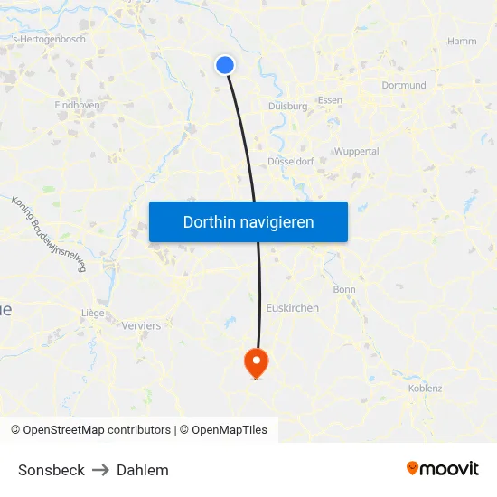 Sonsbeck to Dahlem map