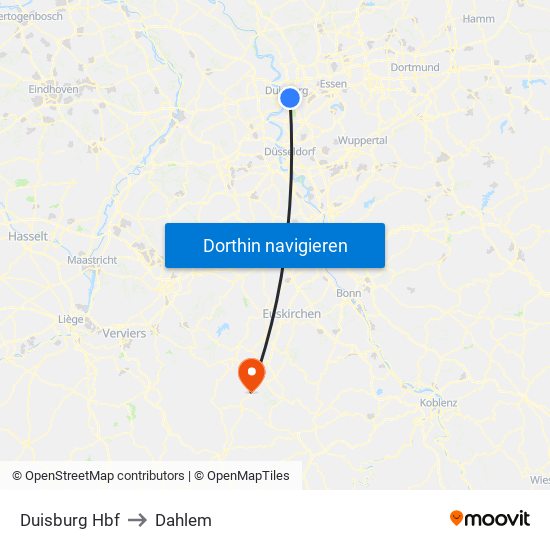 Duisburg Hbf to Dahlem map