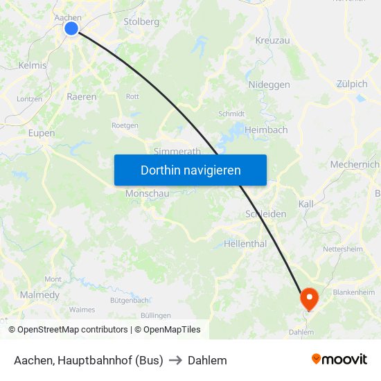 Aachen, Hauptbahnhof (Bus) to Dahlem map