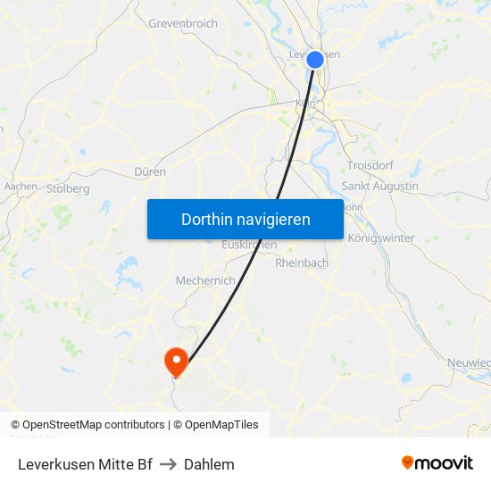 Leverkusen Mitte Bf to Dahlem map