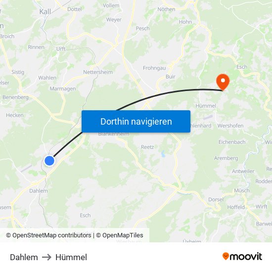 Dahlem to Hümmel map