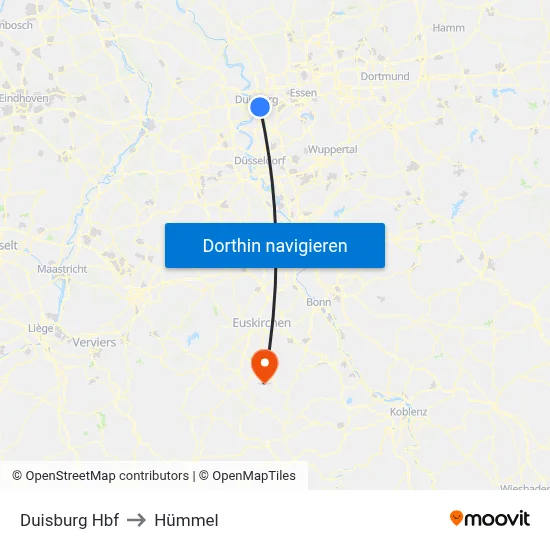 Duisburg Hbf to Hümmel map