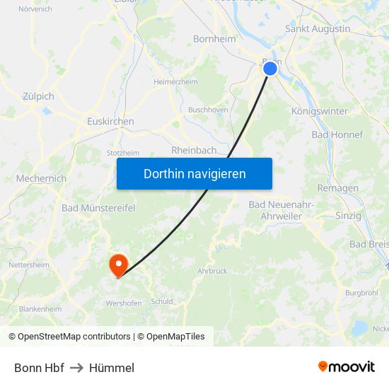 Bonn Hbf to Hümmel map