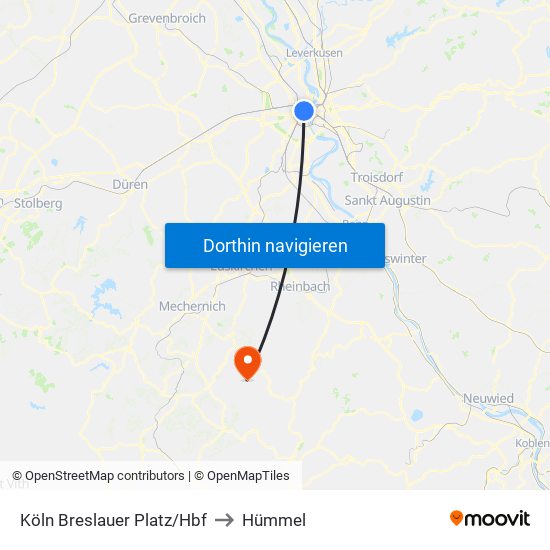 Köln Breslauer Platz/Hbf to Hümmel map