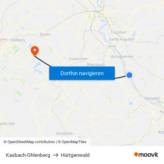 Kasbach-Ohlenberg to Hürtgenwald map