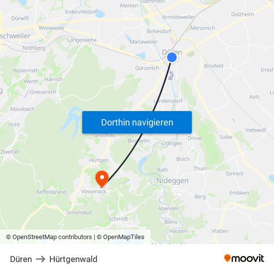 Düren to Hürtgenwald map