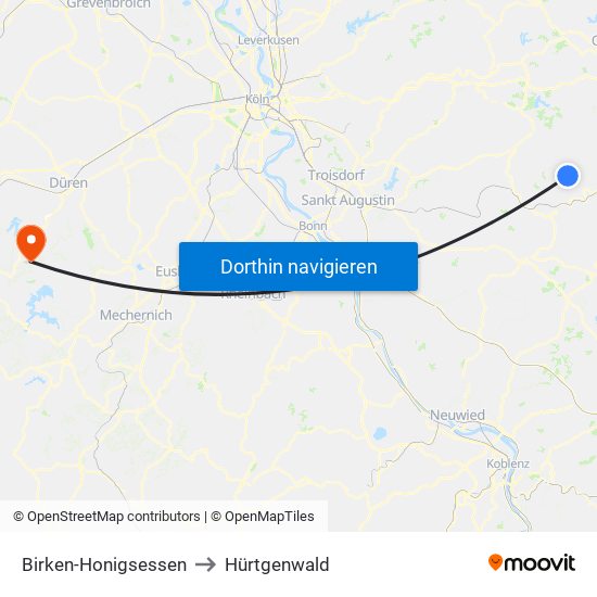 Birken-Honigsessen to Hürtgenwald map