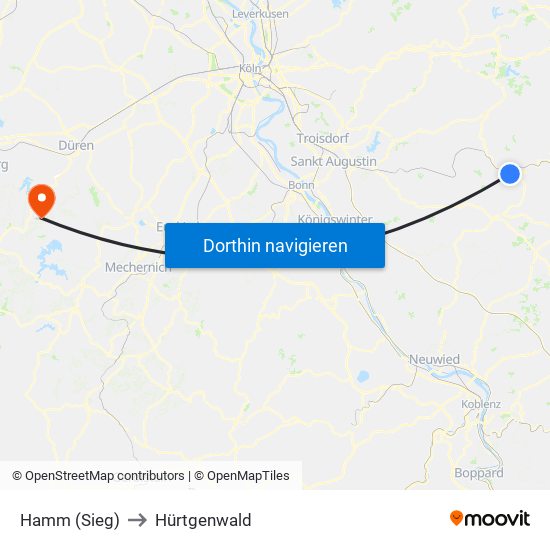 Hamm (Sieg) to Hürtgenwald map