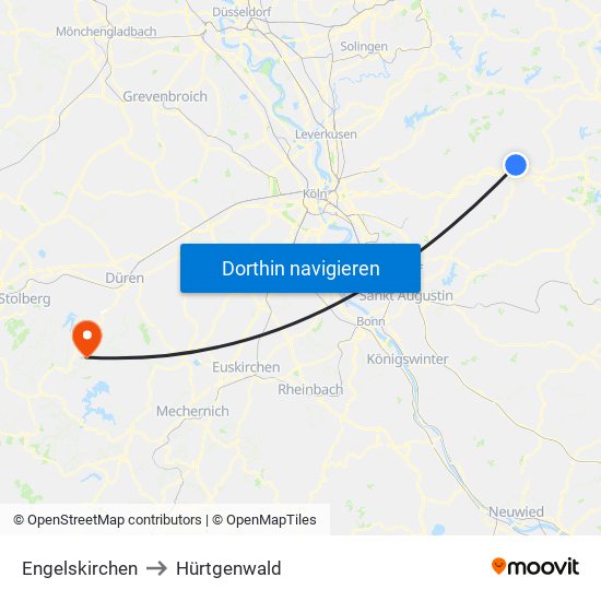 Engelskirchen to Hürtgenwald map