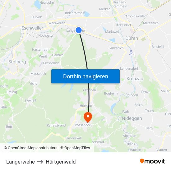 Langerwehe to Hürtgenwald map