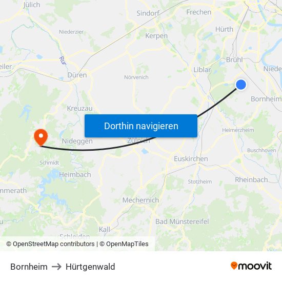 Bornheim to Hürtgenwald map