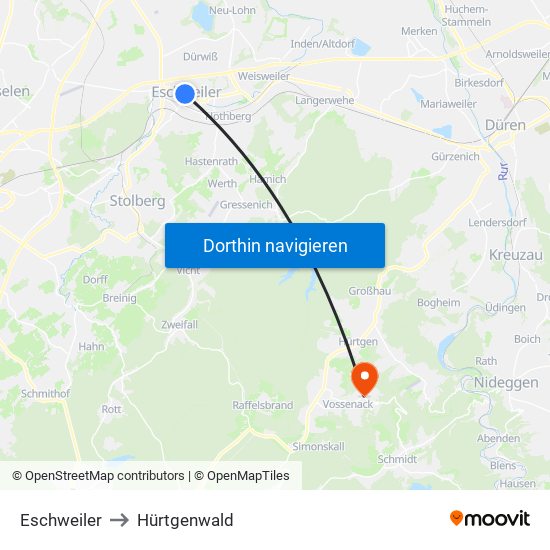 Eschweiler to Hürtgenwald map